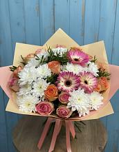 Букет цветов из:  Розы, Герберы и Хризантемы #REPLACE_PRED# Сосново Ленинградская область