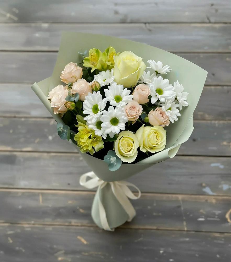 Букет цветов из: Альстромерии, Розы и Хризантемы в Сосново Ленинградская область