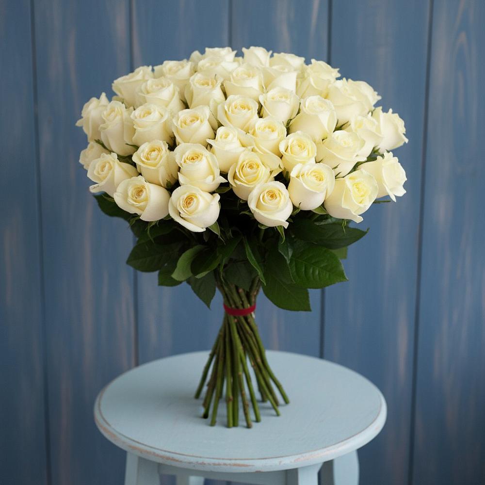 Букет 51 Белая роза Эдлесс Лав в Сосново Ленинградская область