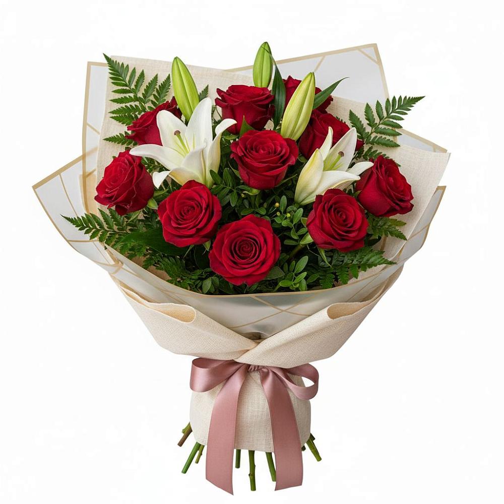 Букет цветов из: Лилии и Розы в Сосново Ленинградская область