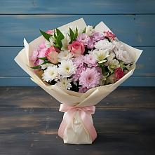 Букет цветов из:  Хризантемы, Альстромерии и Розы #REPLACE_PRED# Сосново Ленинградская область