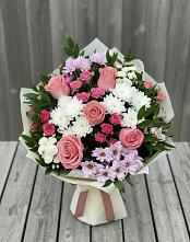 Букет цветов из:  Альстромерии, Гвоздики, Розы и Хризантемы в Сосново Ленинградская область
