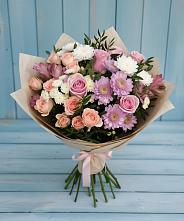 Букет цветов из:  Хризантемы, Розы и Альстромерии в Сосново Ленинградская область